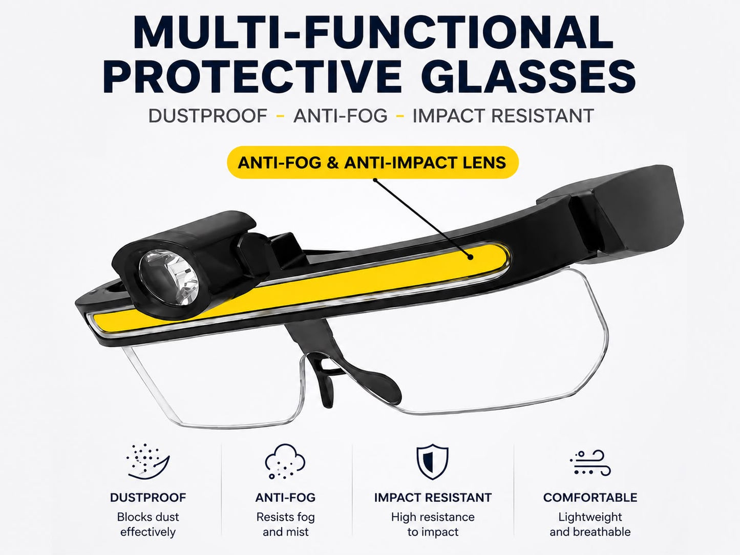Generic Eyeglass Headlamp, LED COB 1000LM Water Proof USB Wearable Work Light Goggles with Wave Sensor, for Outdoor Night Fishing Cycling Camping Hiking Running