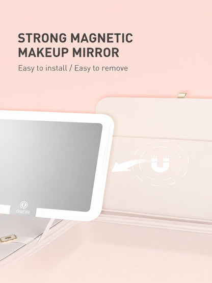 2026 New Makeup Bag with 3C LED Lighted Mirror, Large Capacity Tech-Style Cosmetic Storage Case, Portable Foldable Vanity Organi