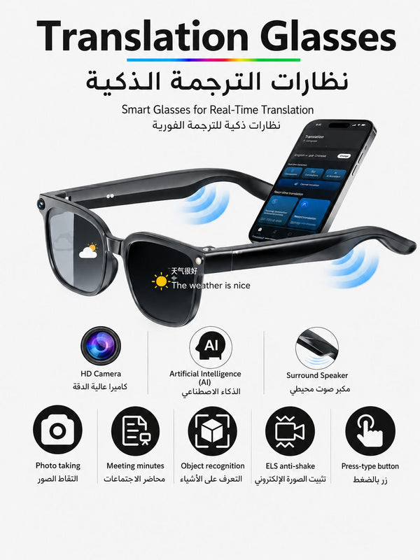 M02S AI Smart Translation Glasses With 8Mp Camera