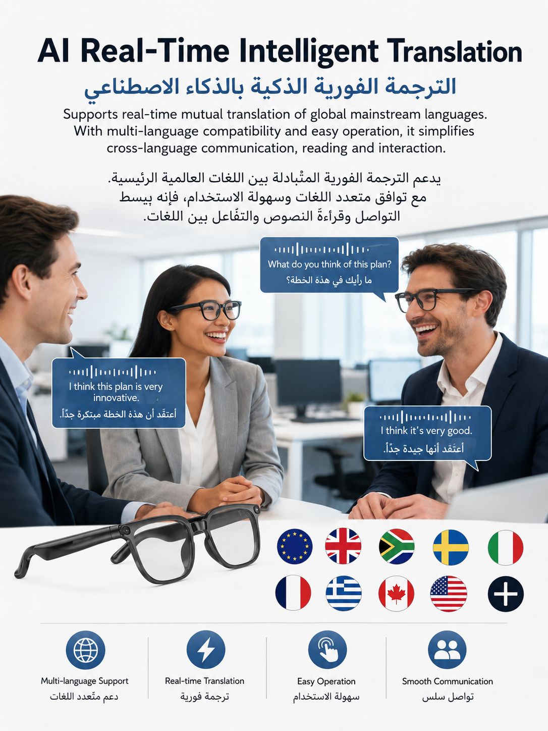 M02S AI Smart Translation Glasses With 8Mp Camera