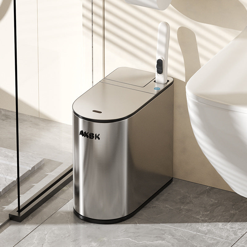 Smart Sensor Trash Can For Home Bathroom With Integrated Toilet Brush, Automatic Stainless Steel Narrow Gap Design, Wholesale