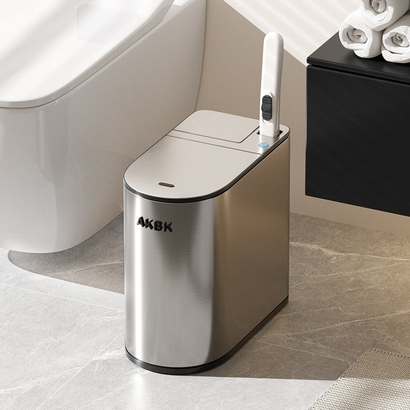 Smart Sensor Trash Can For Home Bathroom With Integrated Toilet Brush, Automatic Stainless Steel Narrow Gap Design, Wholesale
