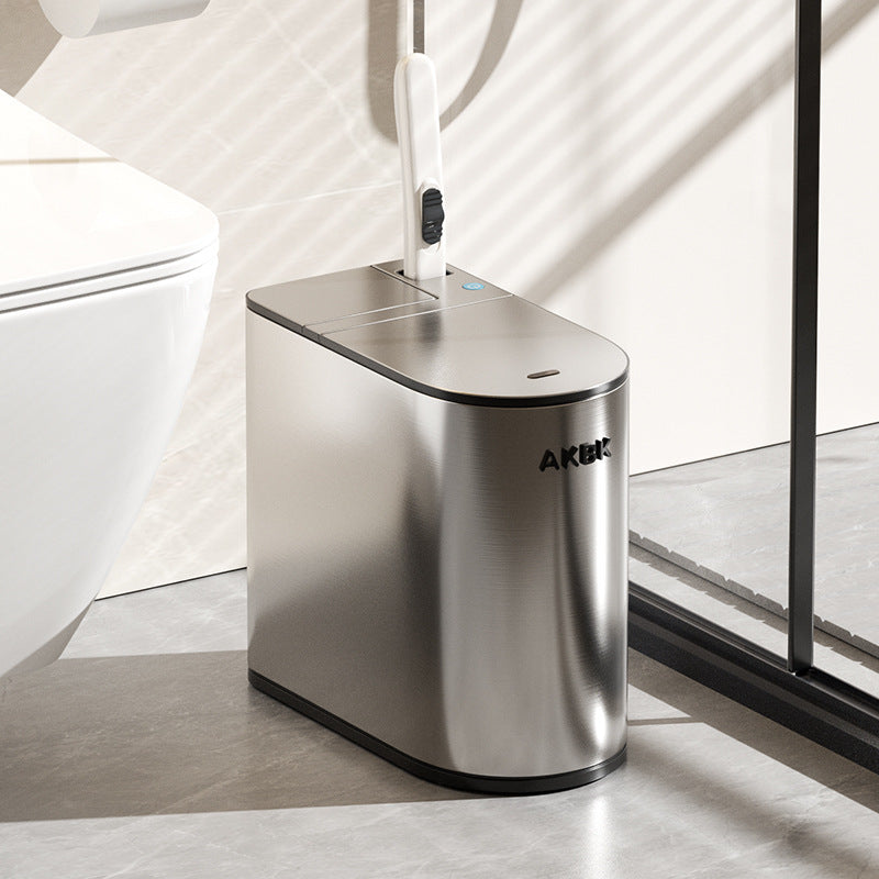 Smart Sensor Trash Can For Home Bathroom With Integrated Toilet Brush, Automatic Stainless Steel Narrow Gap Design, Wholesale