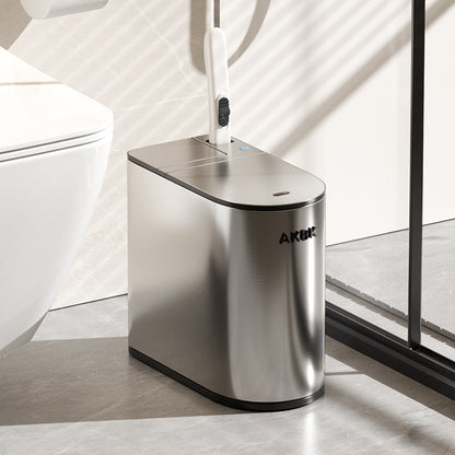 Smart Sensor Trash Can For Home Bathroom With Integrated Toilet Brush, Automatic Stainless Steel Narrow Gap Design, Wholesale
