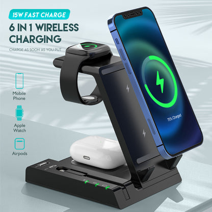 Factory Wholesale Six-in-one Wireless Charger Suitable For Apple Mobile Phone Watch Headset Desktop Wireless Charging Bracket