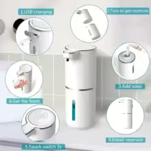 Automatic Foaming Soap Dispenser 380ml USB Rechargeable  Adjustable Electric Hand Soap Dispenser for Bathroom,Kitchen,Hotel,Restaurant(Black,White)Pro10