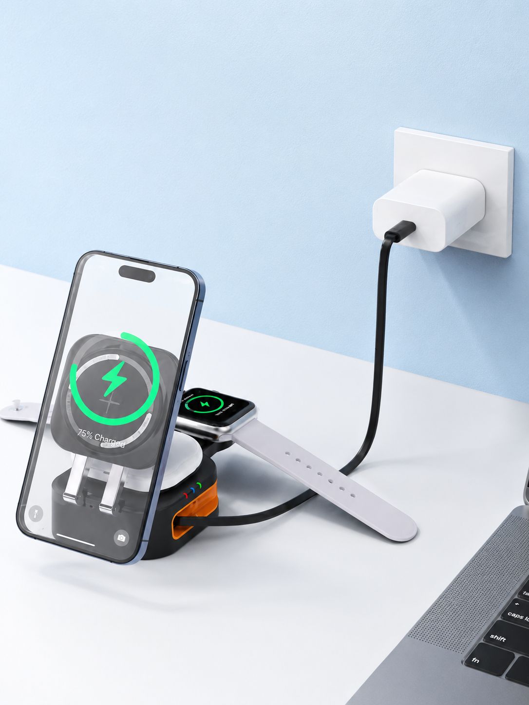 Magnetic 3 in 1 Wireless Charger Station With Extension Cords