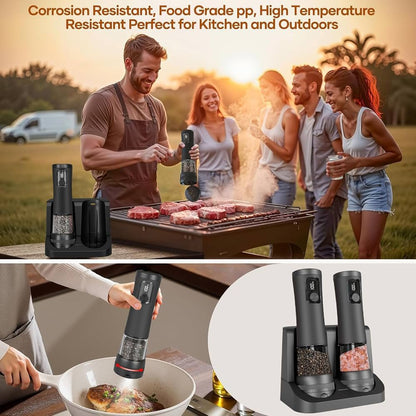 2 Pack Salt And Pepper Grinder, Rechargeable Base, Battery Display, 5-Level Adjustable Grinding, Stainless Steel Salt Shakers, مطحنة فلفل for Kitchen, Restaurant, Outdoor