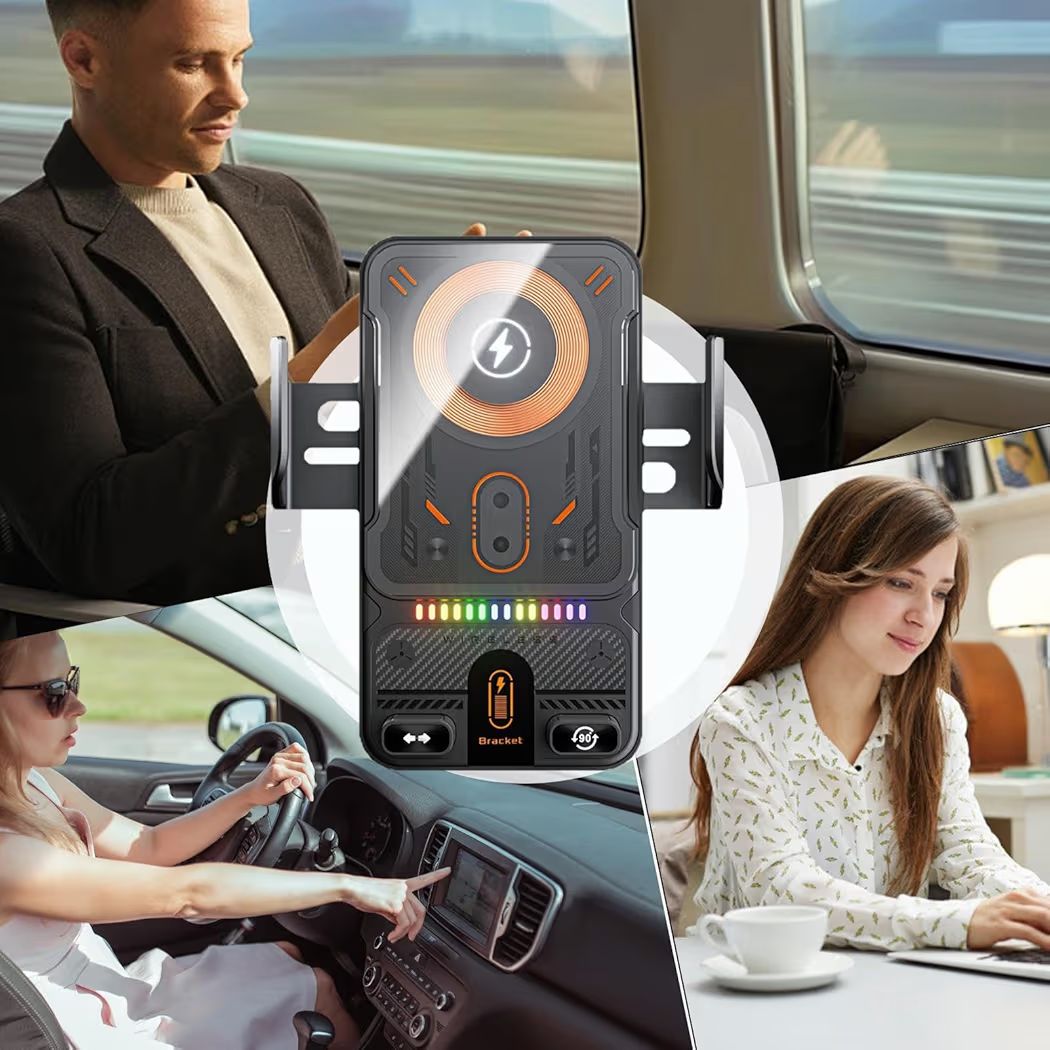Smart Auto-Clamping 15W Wireless Car Charger & Phone Holder with Infrared Sensor and 360° Rotation