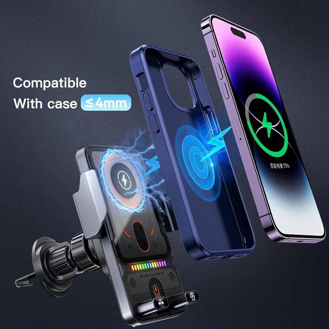 Smart Auto-Clamping 15W Wireless Car Charger & Phone Holder with Infrared Sensor and 360° Rotation