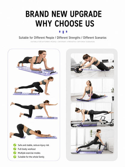 GDSHGS Upgraded Pilates Reformer Machine for Home Multifunctional Abdominal Board Automatic Rebound Ab Roller Wheel Training Board Full Body Workout Equipment